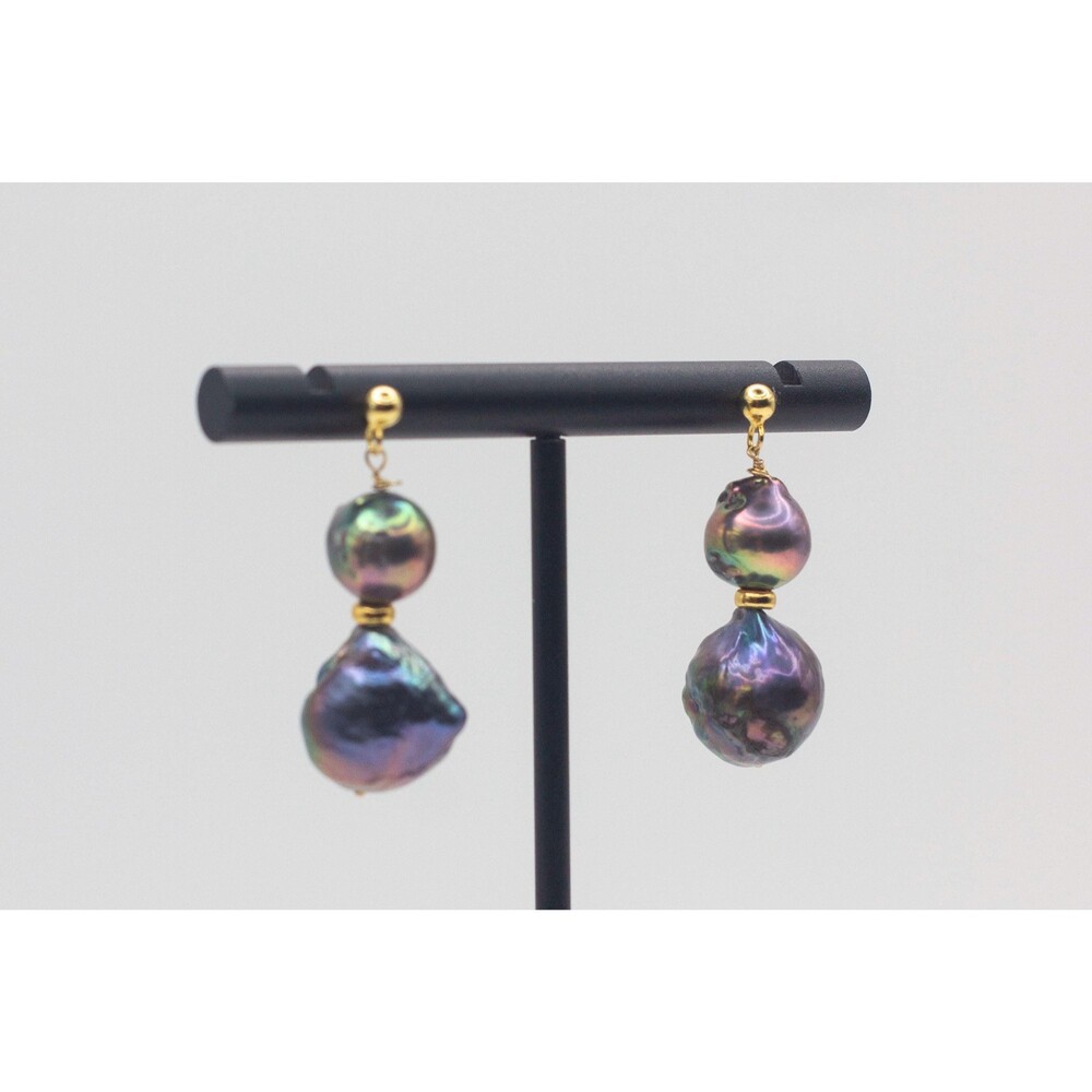 Kasumi Style Pearl Earrings Peacock Green Black Silver Gold Plated Stud